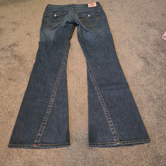 True Religion Dark Blue Flare Jeans with Embroidery - Picture 3 of 8